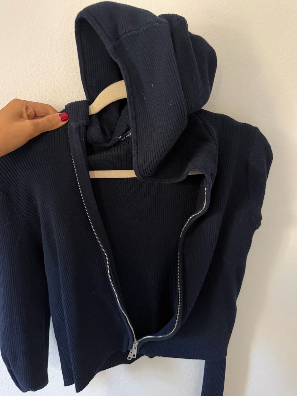 Brandy Melville Navy Ribbed Zip Hoodie